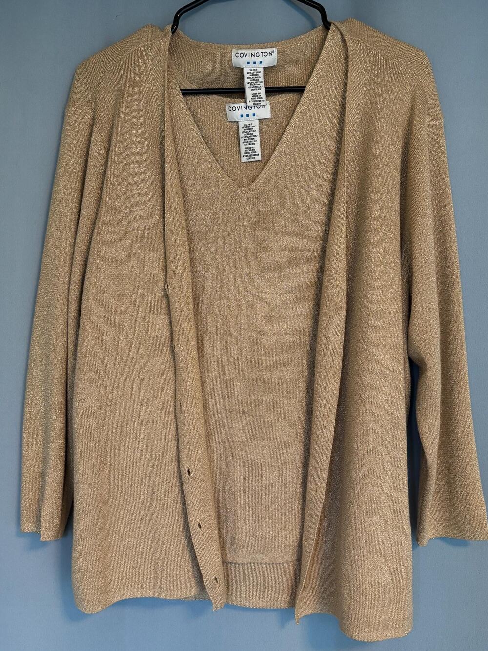 Vintage Covington Gold Metallic Cardigan & Top Shirt Long Sleeve XL